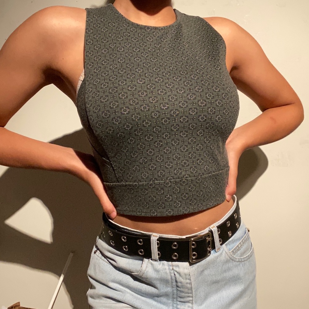 Dark Green Zip Up Crop Top